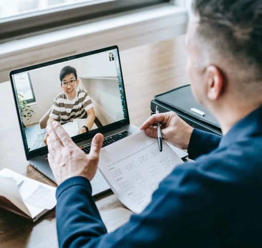 men in videomeeting on portable